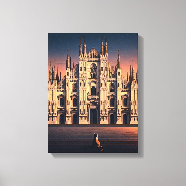 Katze in Mailand Duomo Stretched Canvas Print Leinwanddruck (Vorderseite)