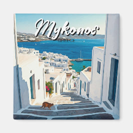 Katze in Mykonos Greece Cyclades Travel Magnet
