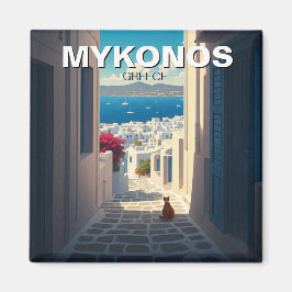 Katze in Mykonos Greece Cyclades Travel Magnet