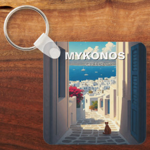 Katze in Mykonos Greece Cyclades Travel Schlüsselanhänger
