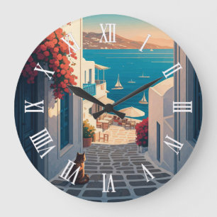 Katze in Mykonos Griechenland Kykladen Reise Sonne Große Wanduhr