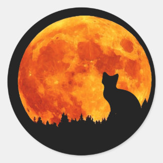 Katze in orangefarbenem Mond Runder Aufkleber