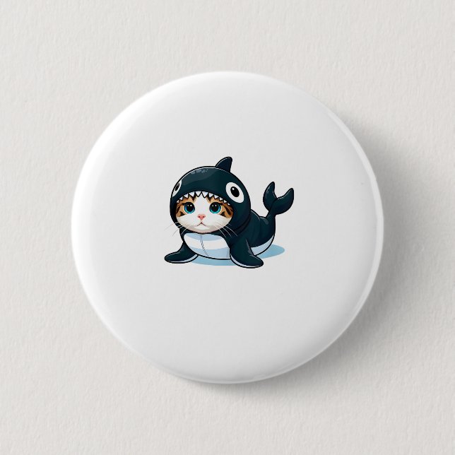 Katze in Orca Kostüm Button (Vorderseite)