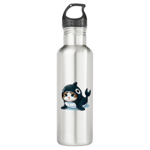 Katze in Orca Kostüm Edelstahlflasche