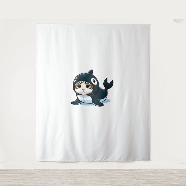 Katze in Orca Kostüm Wandteppich (Vorderseite)