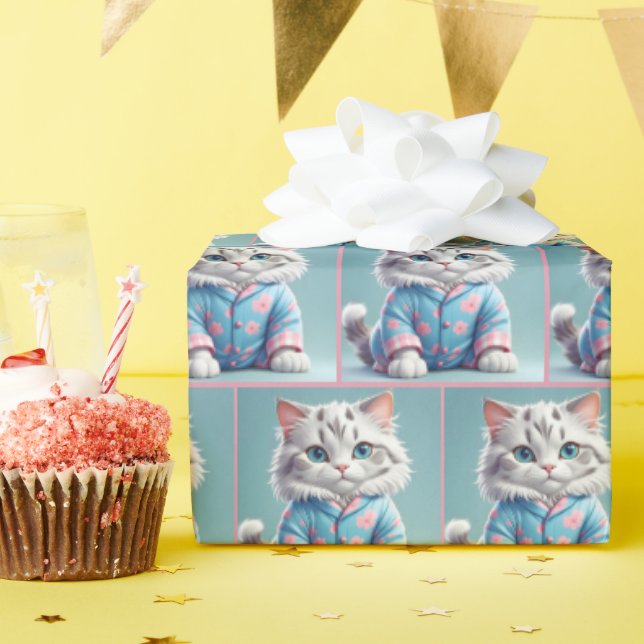 Katze in Pajamas Geschenkpapier (Geburtstagsparty)