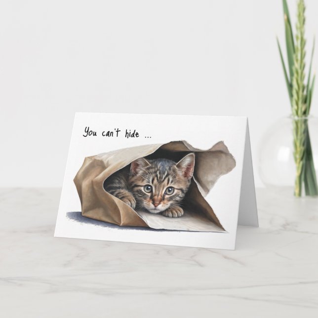 Katze in Papiertüte Geburtstagskarte Spaß Karte (Vorderseite)