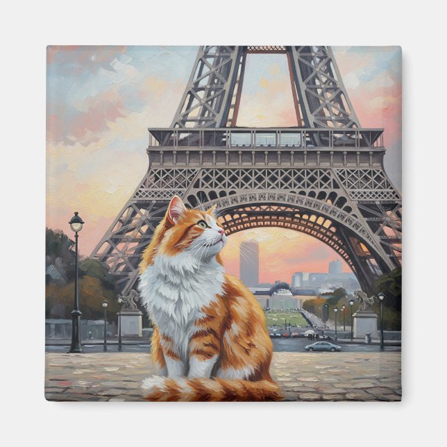 Katze in Paris Eiffelturm Postkarte Magnet (Vorne)