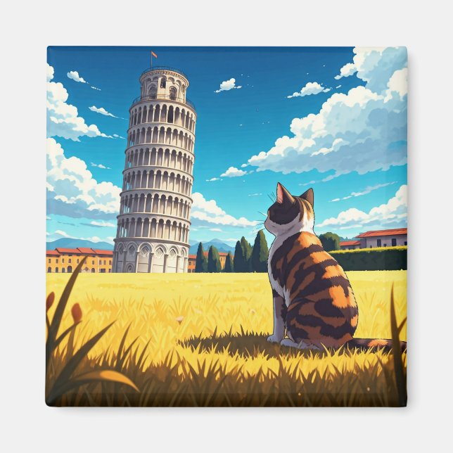 Katze in Pisa, Italien Magnet (Vorne)
