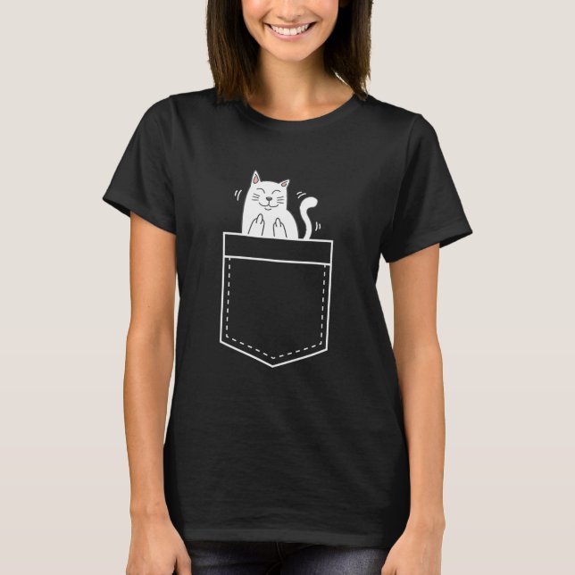 Katze in Pocket Geben Sie dem Finger-T - Shirt (Vorderseite)