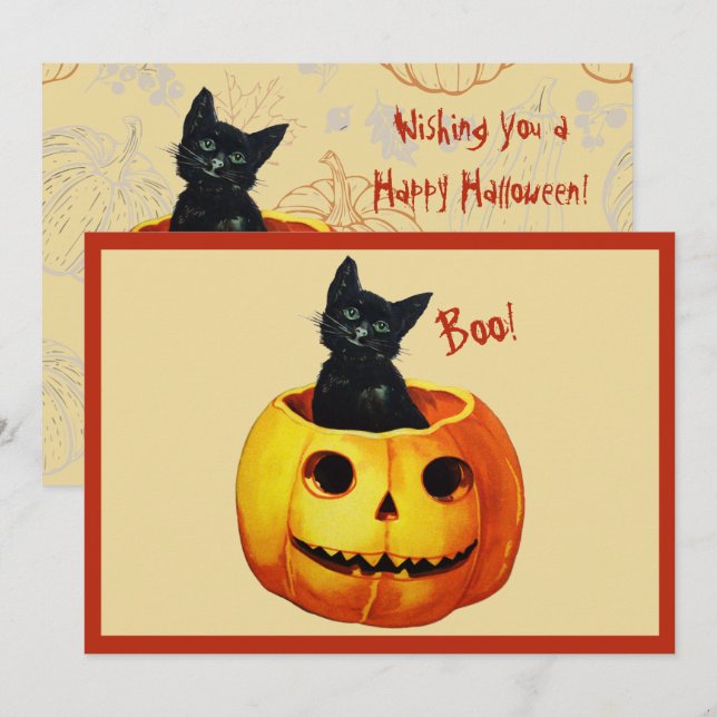 Katze in Pumpkin Feiertagskarte (Vorne/Hinten)