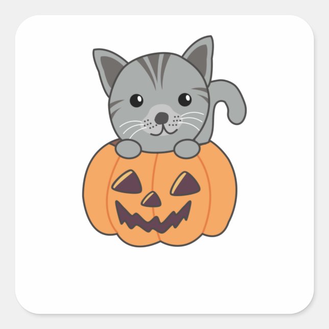 Katze in Pumpkin Sweet Cats Happy Halloween Quadratischer Aufkleber (Vorderseite)