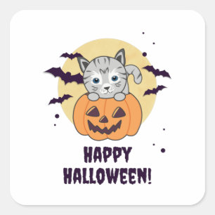 Katze in Pumpkin Sweet Cats Happy Halloween Quadratischer Aufkleber