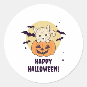 Katze in Pumpkin Sweet Cats Happy Halloween Runder Aufkleber