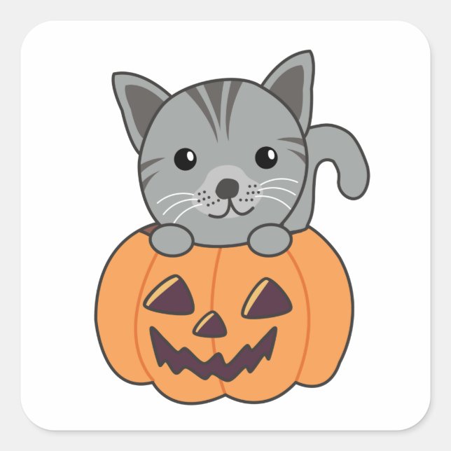 Katze in Pumpkin Sweet Cats Happy Halloween Square Quadratischer Aufkleber (Vorderseite)