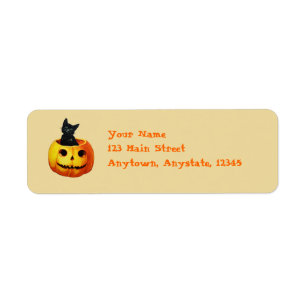 Katze in Pumpkin Vintage Halloween-Labels