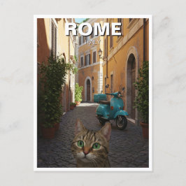 Katze in Rom Cobblestone Straße Italien Postkarte