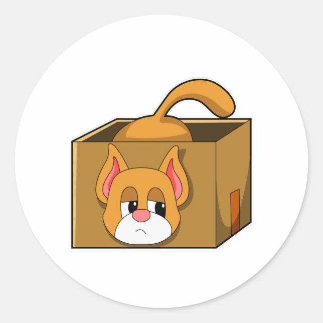 Katze in Schachtel Runder Aufkleber (Vorderseite)