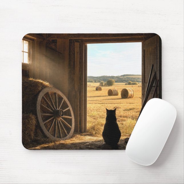 Katze in sonniger Scheunentür Mousepad (Mit Mouse)