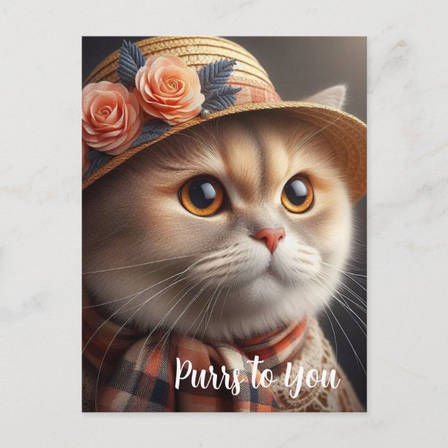 Katze in Strohhut Katzenliebhaber Postkarte (Vorderseite)