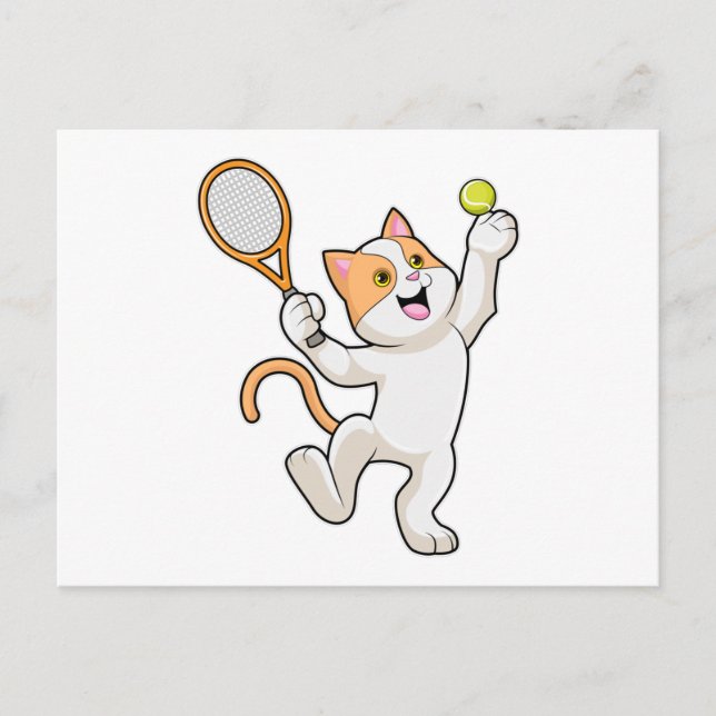 Katze in Tennis mit Tennisschläger Postkarte (Vorderseite)