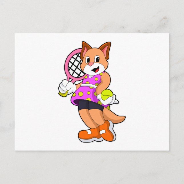 Katze in Tennis mit Tennisschläger Postkarte (Vorderseite)