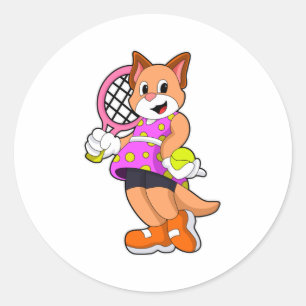 Katze in Tennis mit Tennisschläger Runder Aufkleber