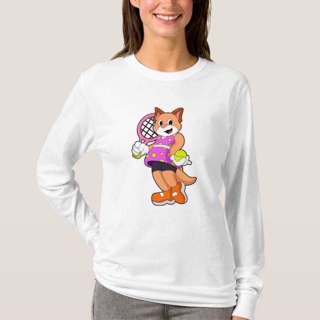 Katze in Tennis mit Tennisschläger T-Shirt (Vorderseite)