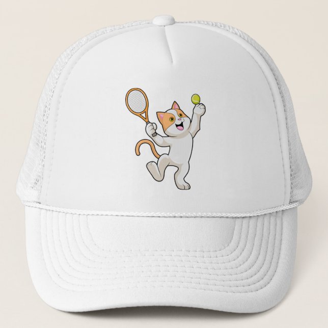 Katze in Tennis mit Tennisschläger Truckerkappe (Vorderseite)
