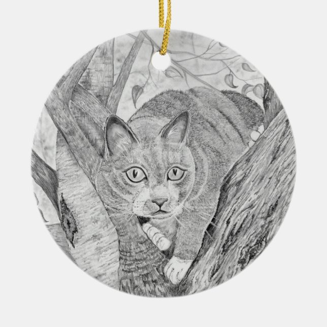 Katze in Tree Keramik Ornament (Vorne)