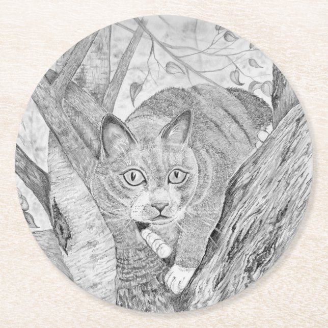 Katze in Tree Runder Pappuntersetzer (Vorderseite)