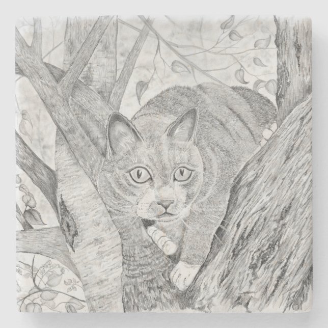 Katze in Tree Steinuntersetzer (Vorderseite)