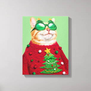 Katze in Ugly Christmas Sweater Leinwanddruck