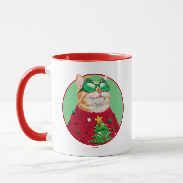 Katze in Ugly Christmas Sweater Tasse (Links)