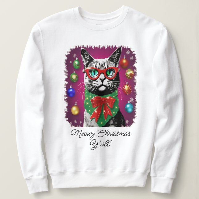 Katze in Weihnachtslicht, Funny Meowa Weihnachten Sweatshirt (Design vorne)