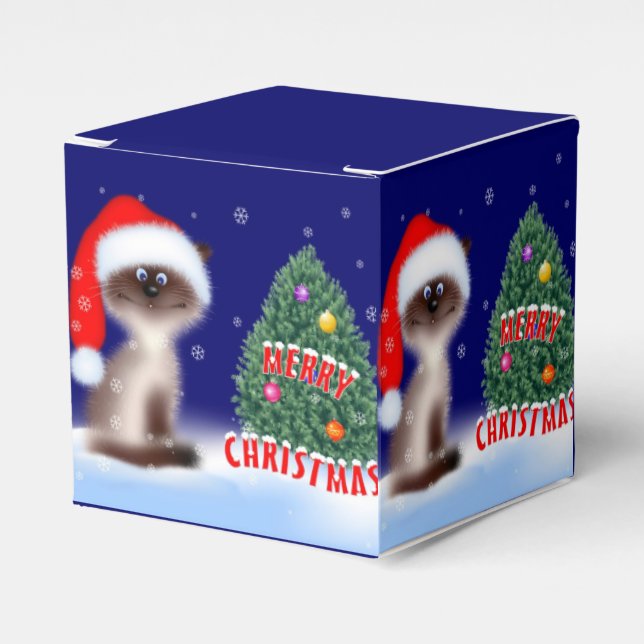 Katze in Weihnachtsmannmütze Geschenkschachtel (Vorderseite)