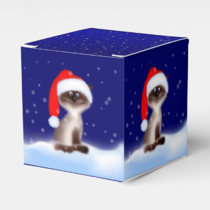 Katze in Weihnachtsmannmütze Geschenkschachtel