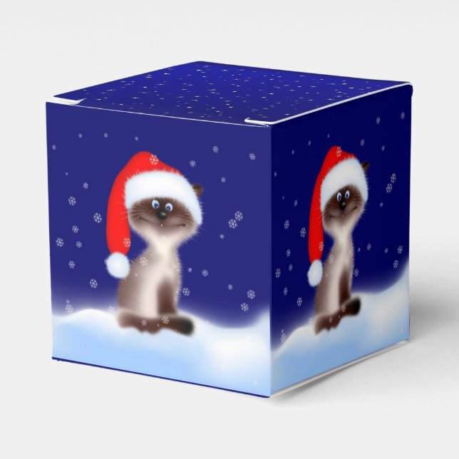 Katze in Weihnachtsmannmütze Geschenkschachtel (Vorderseite)