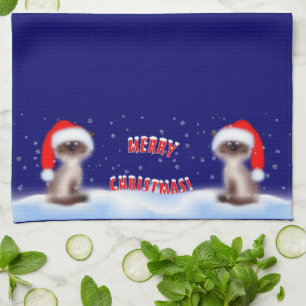 Katze in Weihnachtsmannmütze Geschirrtuch