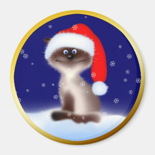 Katze in Weihnachtsmannmütze Magnet