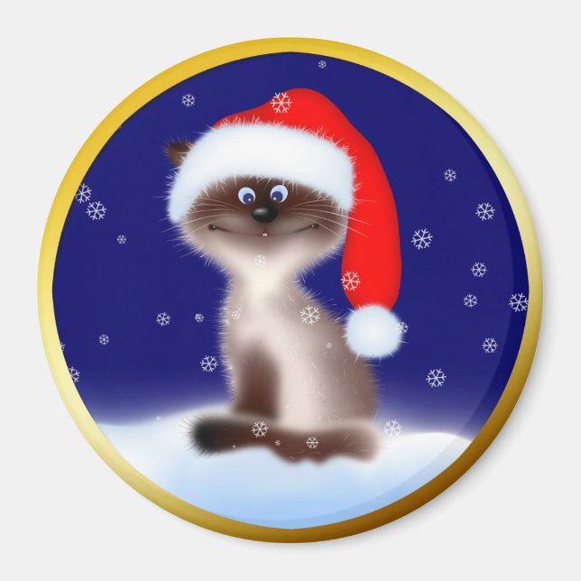 Katze in Weihnachtsmannmütze Magnet (Vorne)