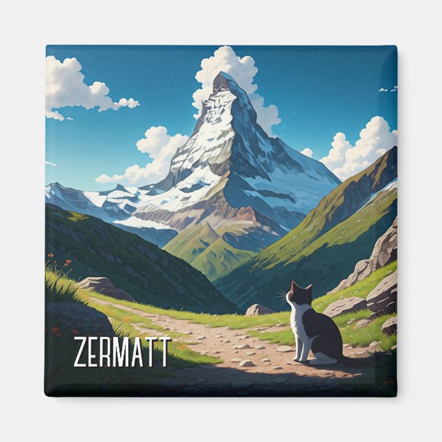 Katze in Zermatt Schweiz Matterhorn Magnet (Vorne)