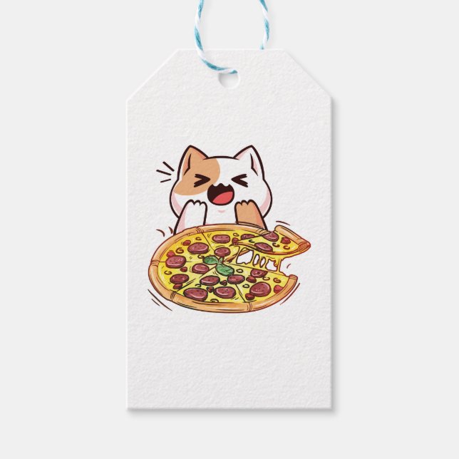 Katze isst eine Pizza Geschenkanhänger (Vorderseite)