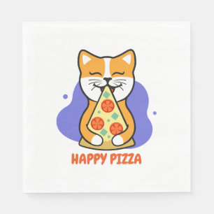 Katze isst eine Pizza    Serviette