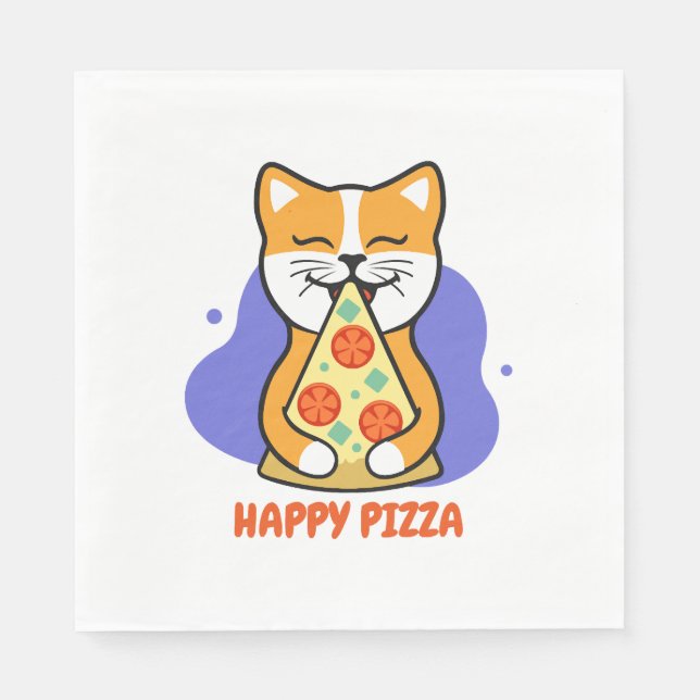Katze isst eine Pizza    Serviette (Vorderseite)