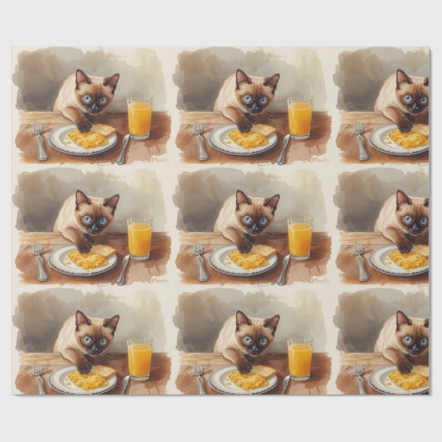 Katze isst Frühstück  Geschenkpapier (Flach)