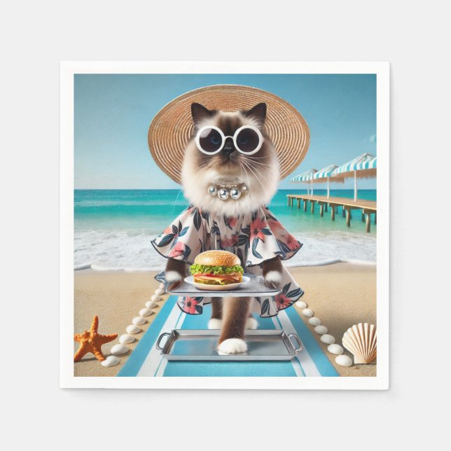 Katze isst Hamburger Serviette (Vorderseite)