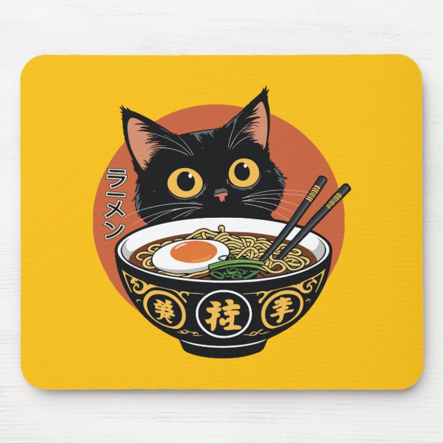 Katze isst Ramen  Mousepad (Vorne)