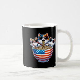 Katze isst Sungl Ramen patriotische USA-Flagge 4.  Kaffeetasse