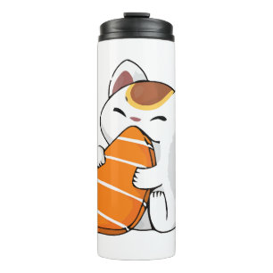 Katze isst Sushi Thermosbecher